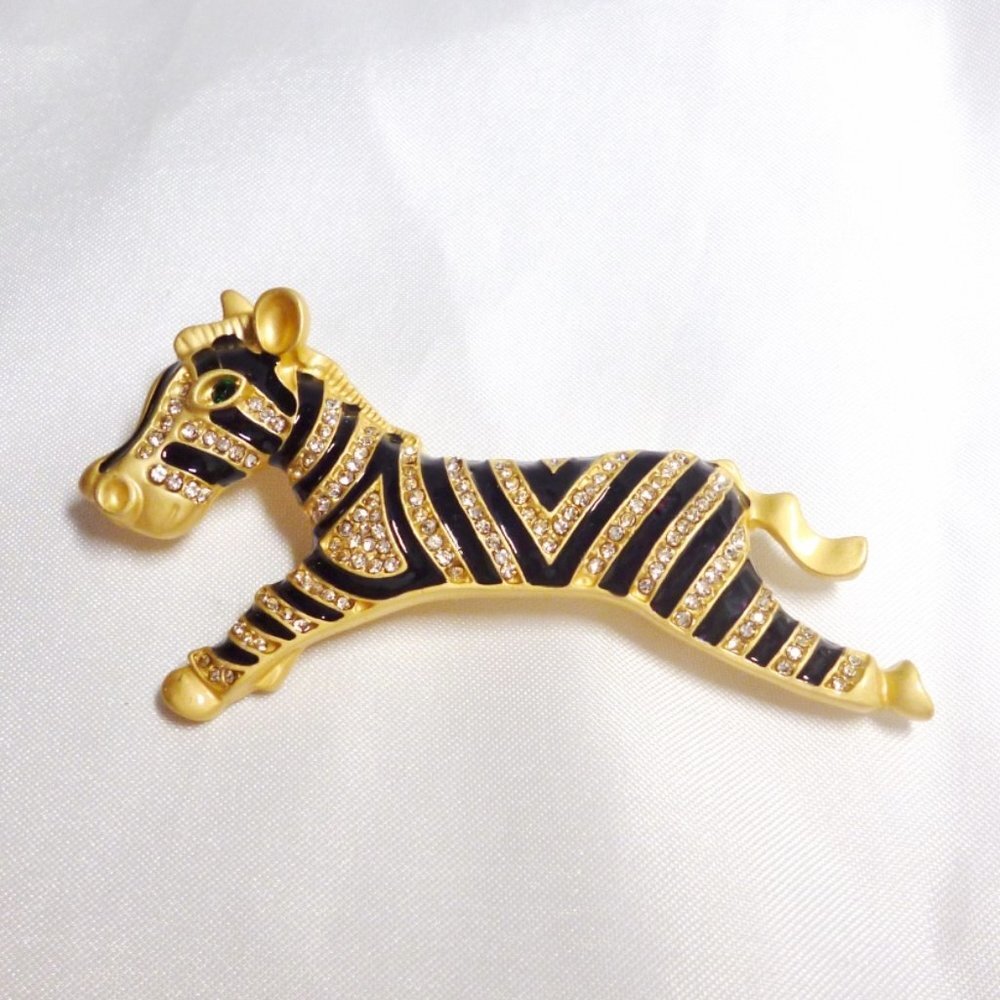 Madewell Zebra Pin Green Eyes Rhinestones Gold Plate New Perfect NWOT M1397